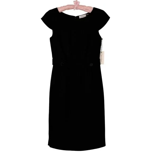 NWT Calvin Klein Black Cap Sleeve Sheath Dress | Quiet Luxury Business Corpcore - Picture 2 of 15